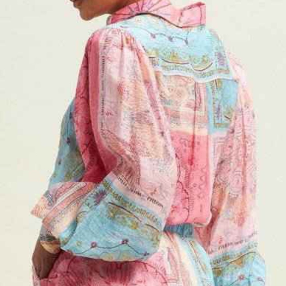Luxxel Pink & Light Blue Paisley 2 piece matching button down and shorts set - Picture 2 of 2